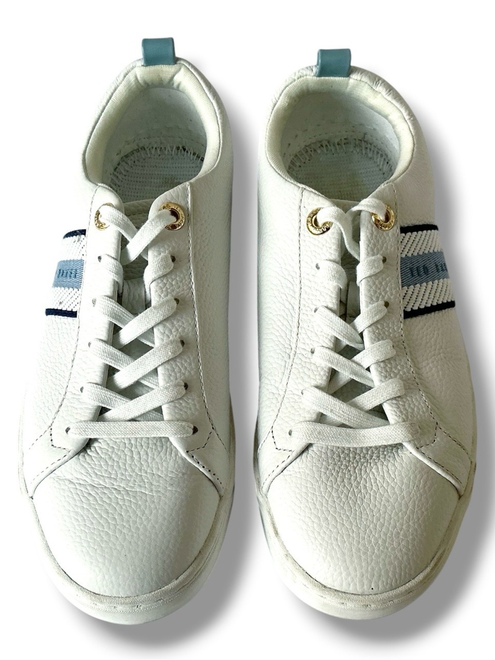 Ted Baker Bailey Icon White Blue Trim Leather Sneakers Size 8